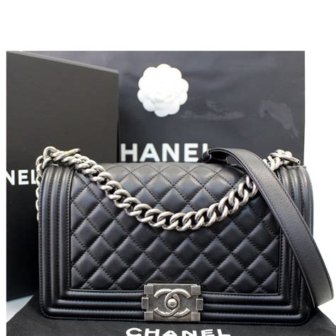 chanel new medium black quilted lambskin boy model|Chanel handbags for boys.